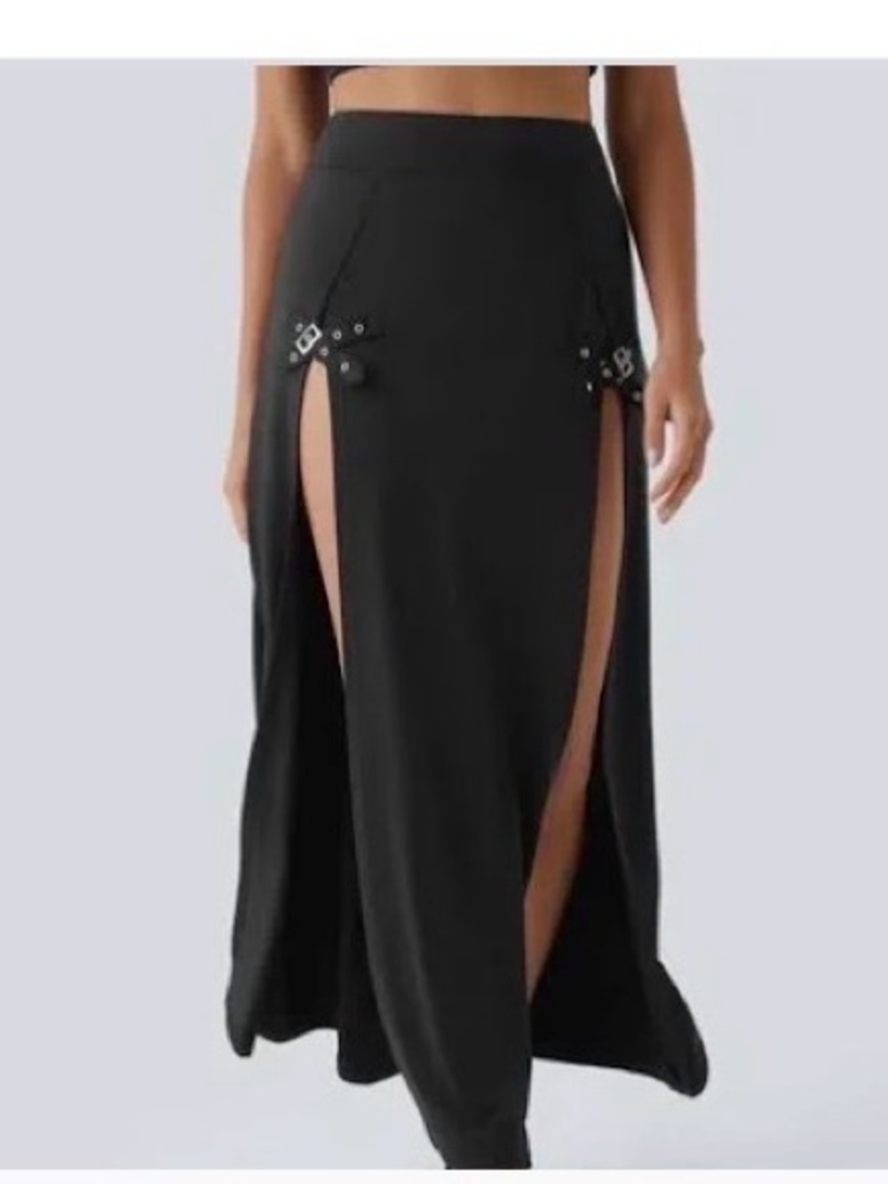 HALARA Black Maxi Skirt with Twin High Slits and Grommet Accents/Shorts Attached